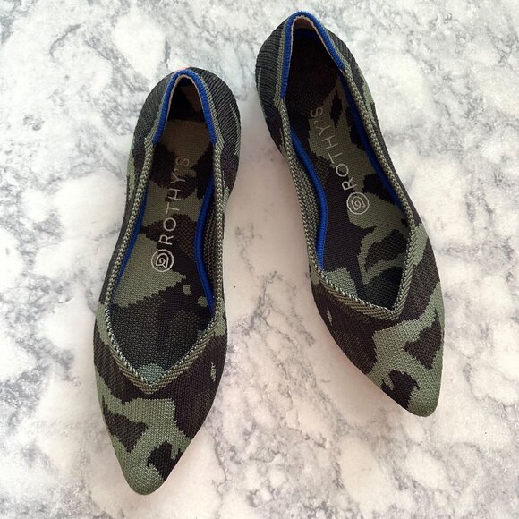 Rothy’s The Point Olive Camo Ballet Flats - Picture 1 of 13